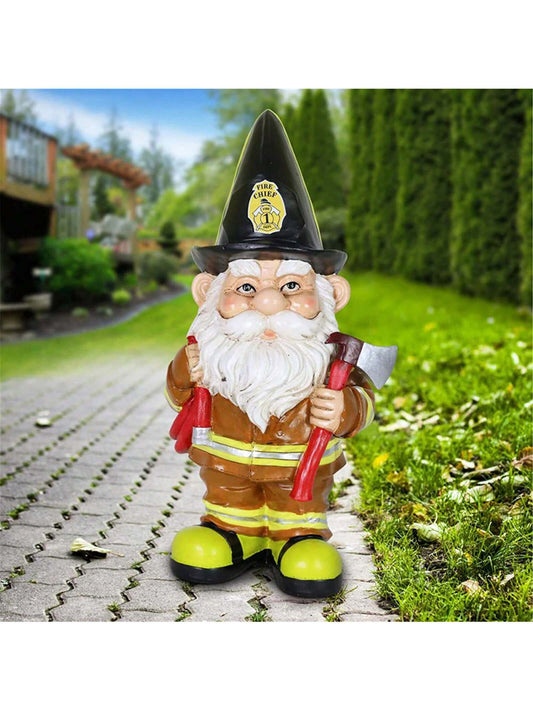 1pc Fireman Gnome Statue Resin Gnome Garden Ornament Adorable Small Dwarf Sculpture For Patio Yard Lawn Porch Decor(3.8X3.8X10CM)