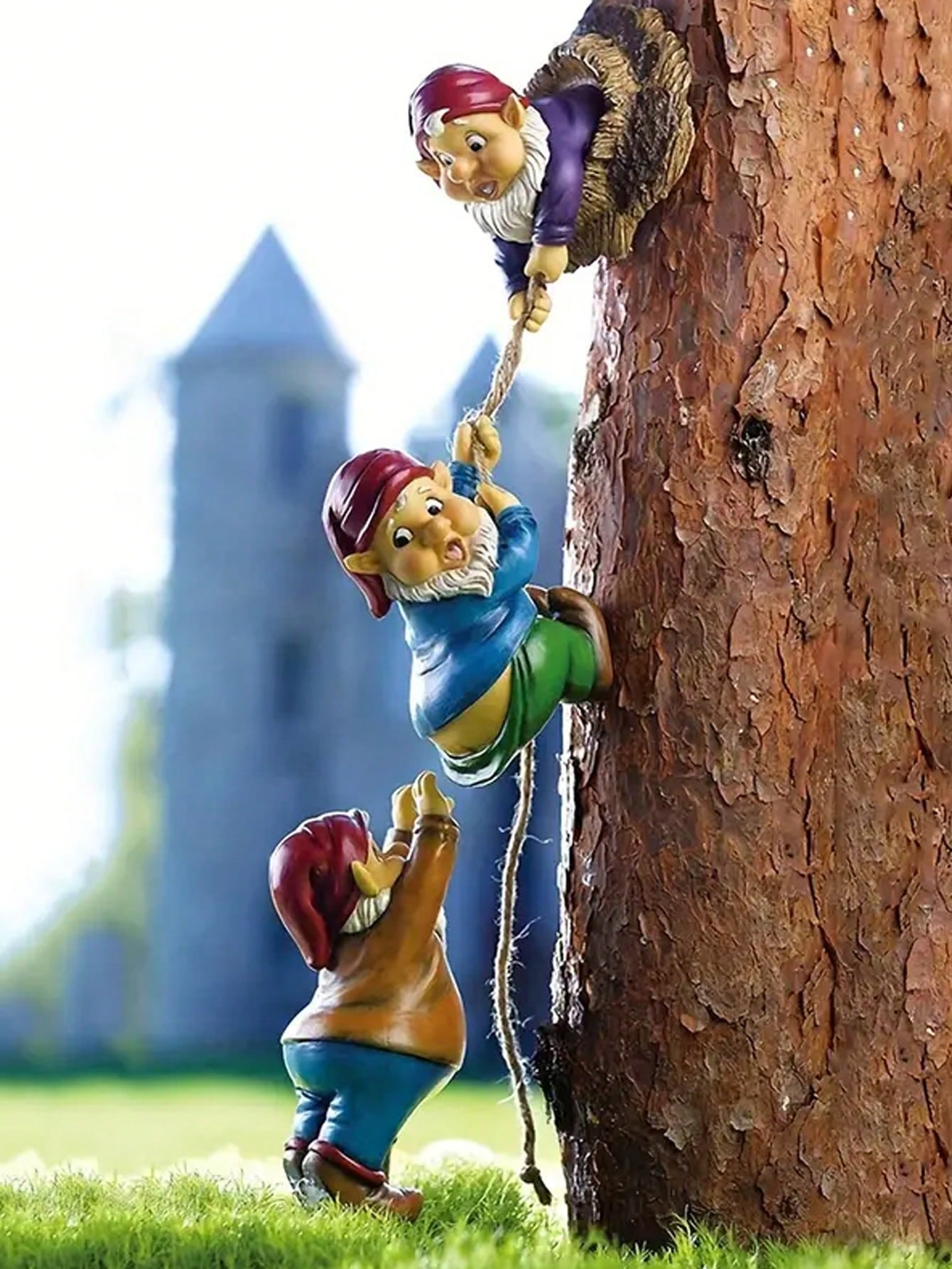 3pcs/Set Climbing Dwarf Hugger Statues, Miniature Climber Figurine Decor, Whimsical Tree Hugger Old Men, Embracing Tree Garden Decor
