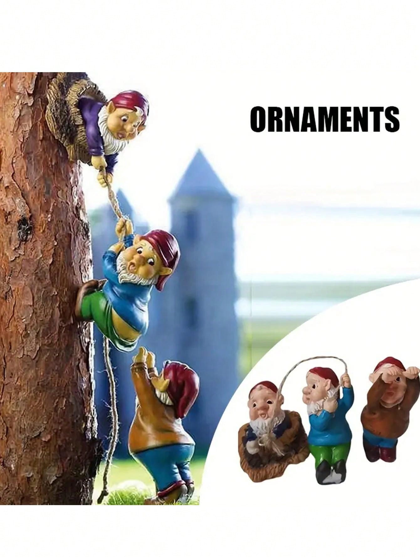 3pcs/Set Climbing Dwarf Hugger Statues, Miniature Climber Figurine Decor, Whimsical Tree Hugger Old Men, Embracing Tree Garden Decor