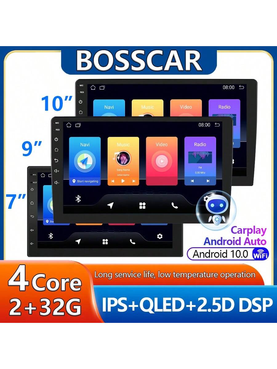 BOSSCAR Car Radio IPS 7"9"10" MP5 HD Touchscreen Multimedia Video Player Wireless BT GPS FM Android Universal Carplay Autoradio