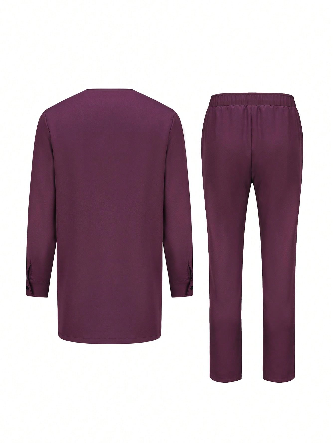 2-Piece Set: Men's African Beaded Long Sleeve Top And Pants, Traditional Retro Casual Outfit
