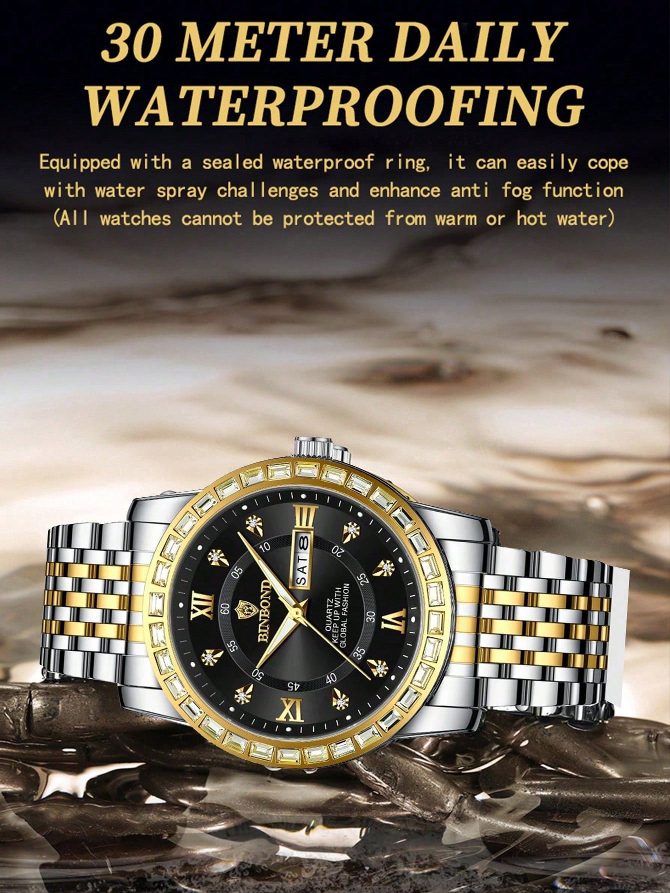 Men Quartz Wristwatches Casual Business Calendar Diamond Clock Waterproof Luminous Watch 1pc Fathers Day Gifts Christmas Gift