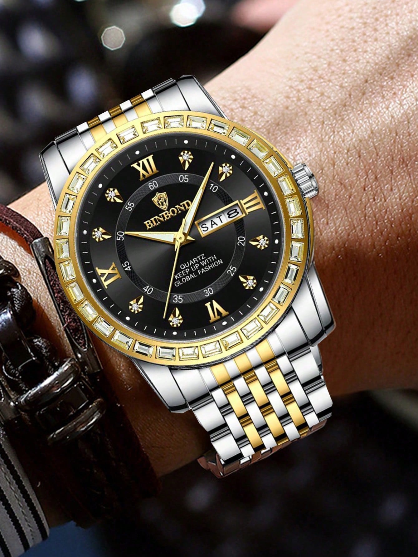 Men Quartz Wristwatches Casual Business Calendar Diamond Clock Waterproof Luminous Watch 1pc Fathers Day Gifts Christmas Gift