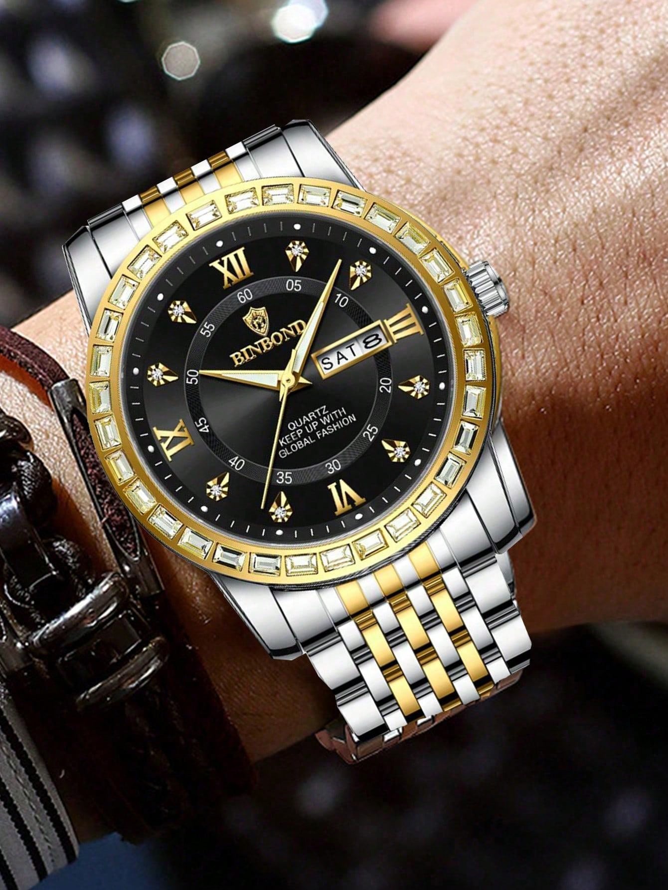 Men Quartz Wristwatches Casual Business Calendar Diamond Clock Waterproof Luminous Watch 1pc Fathers Day Gifts Christmas Gift