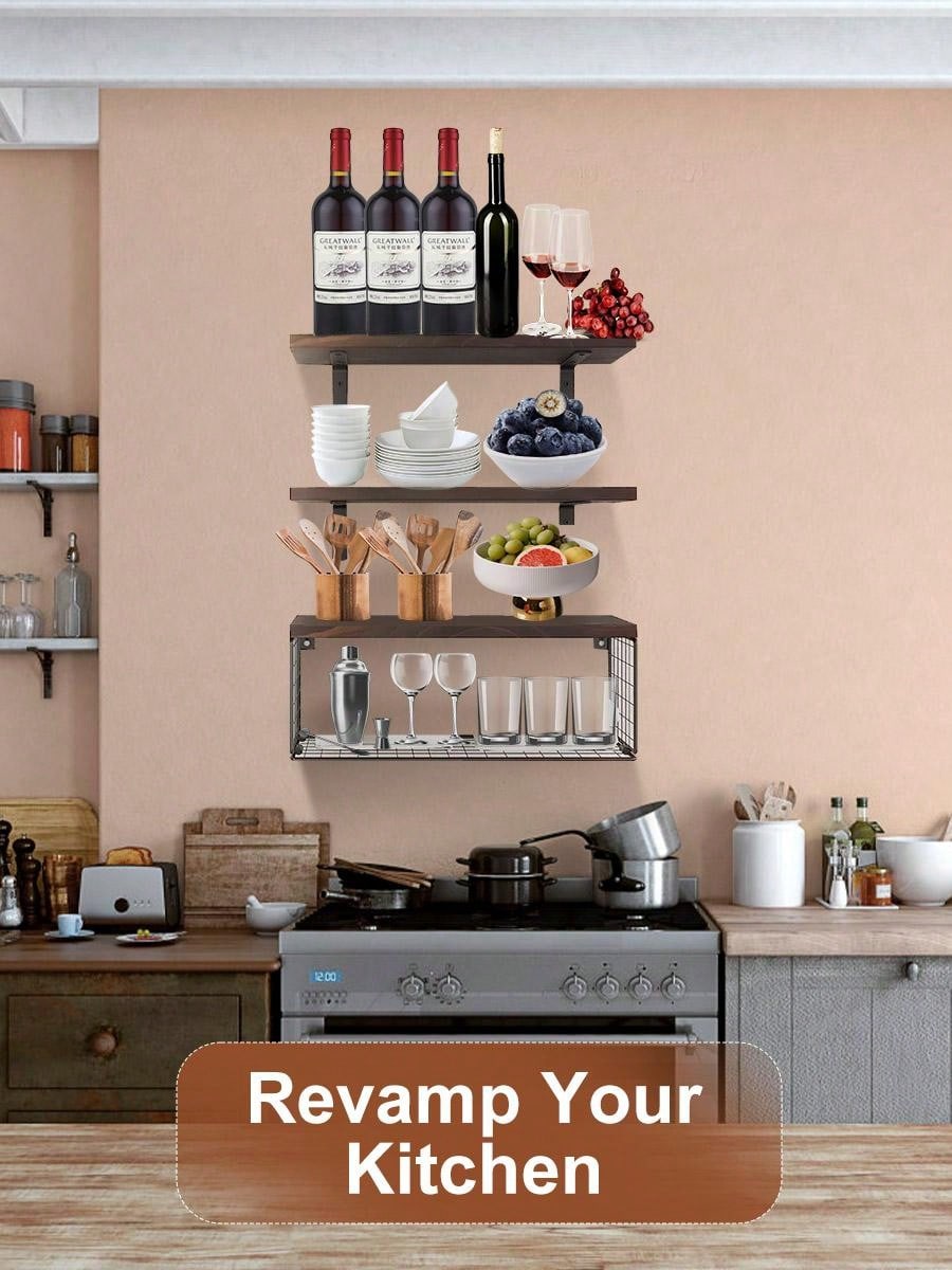 Moclever Moclever 1Pc 2 In 1 Wall Floating Shelves Wall Mounted Storage Basket Bathroom Shelves Over The Toilet Wooden Shelves For Bedroom Living Room Kitchen Office Wall Decor Plants For Decoration Home Bathroom Decor