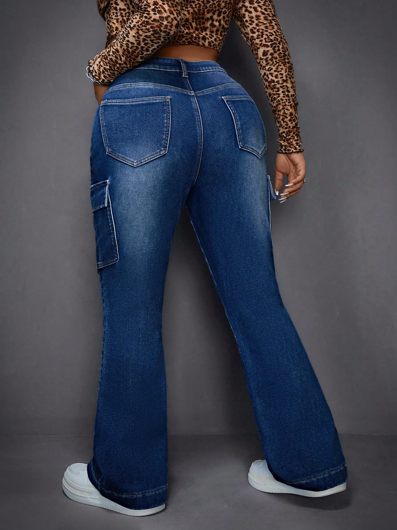ICON Blue Plus Size Jeans Workwear Bell Bottoms Plus Velvet Lined For Added Warmth Thermal Denim