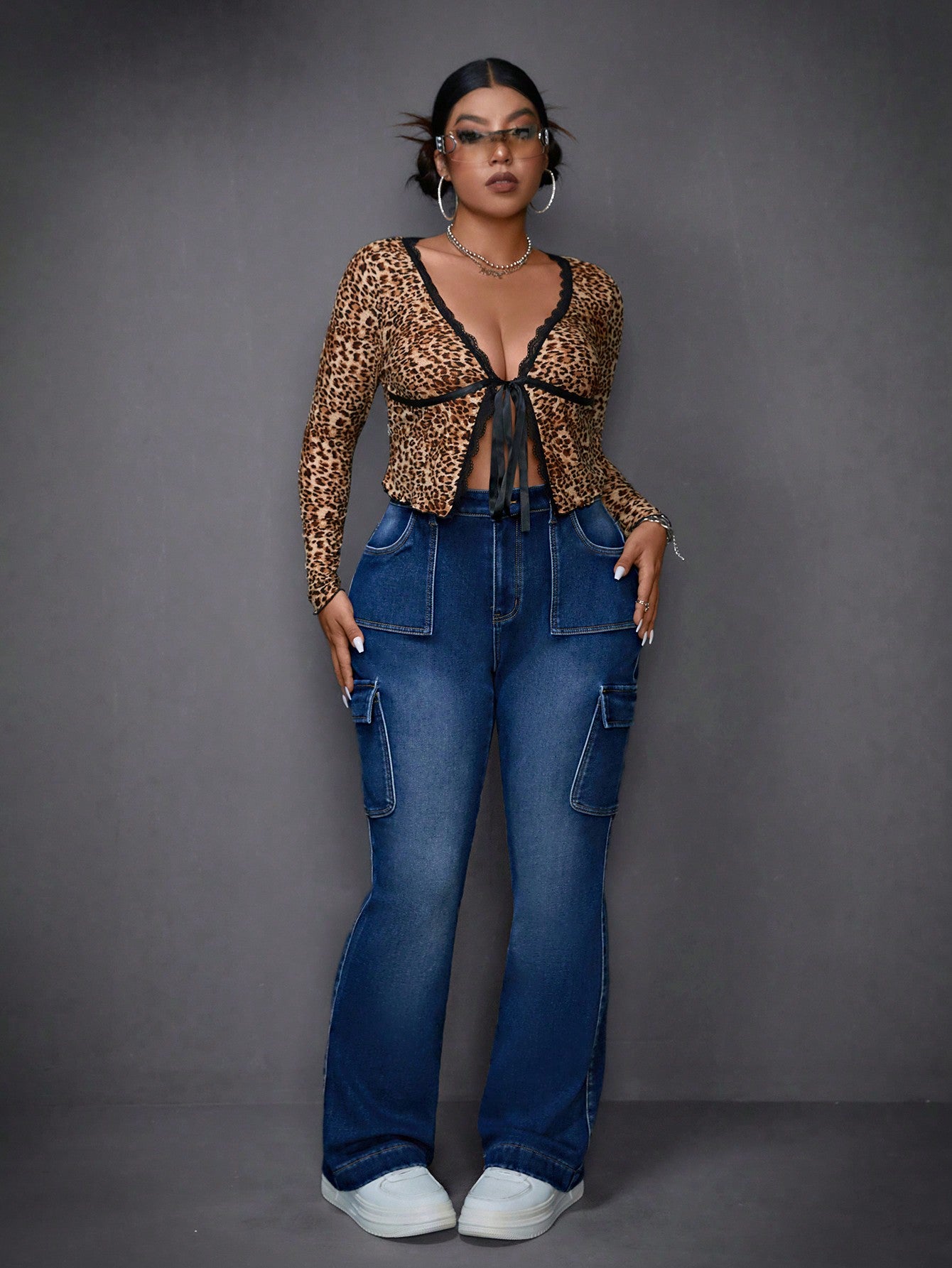 ICON Blue Plus Size Jeans Workwear Bell Bottoms Plus Velvet Lined For Added Warmth Thermal Denim