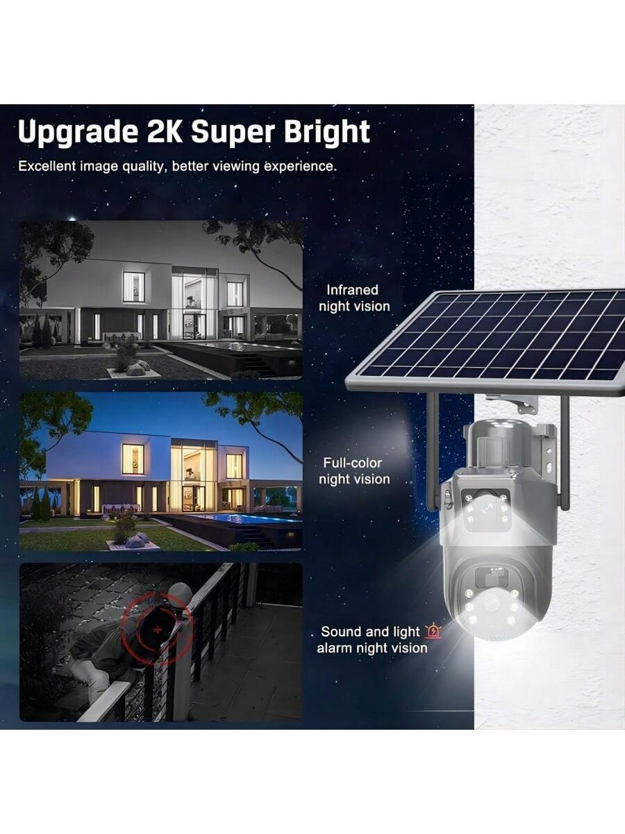 2PCS Solar Camera Security Outdoor - 100% Wire-Free Security Cameras Wireless Outdoor For Home Surveillance With Fixed Solar Panel, 360° Panoramic View, Human Auto Tracking, 2K Color Night Vision Visit The AOSU Store