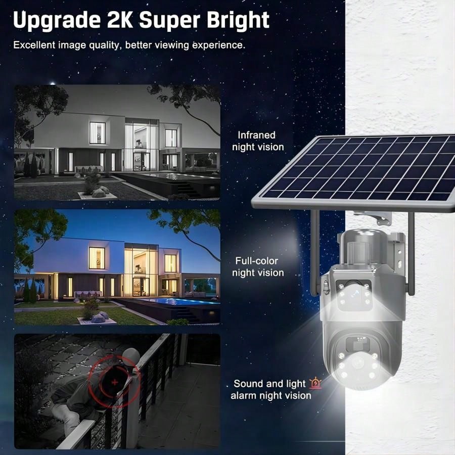 2PCS Solar Camera Security Outdoor - 100% Wire-Free Security Cameras Wireless Outdoor For Home Surveillance With Fixed Solar Panel, 360° Panoramic View, Human Auto Tracking, 2K Color Night Vision Visit The AOSU Store