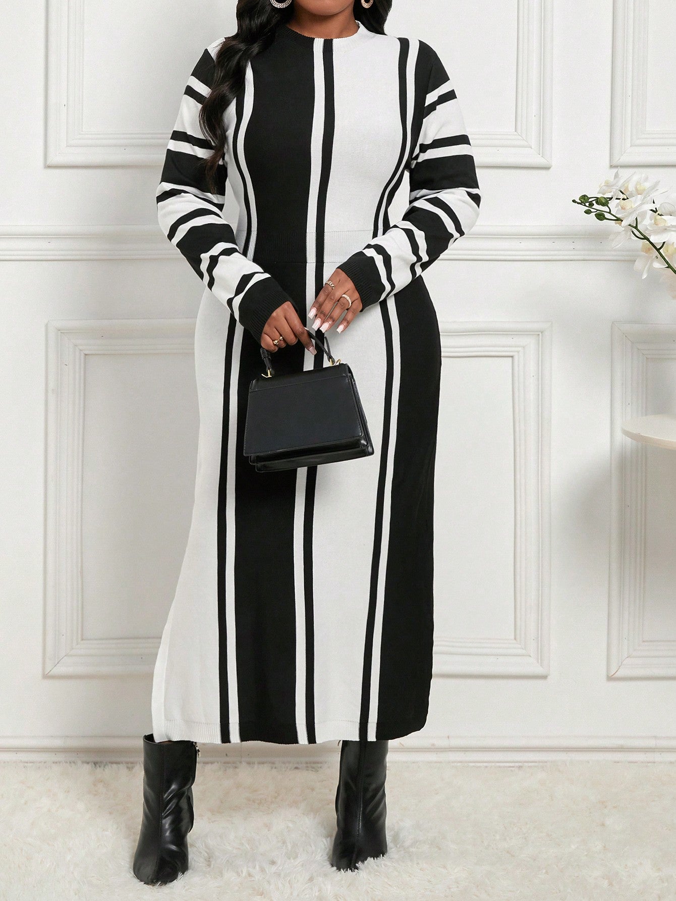 Lady Autumn And Winter Casual Plus Size Sweater Dresses Long Sweater Fall Women Sweaters Black Turtleneck