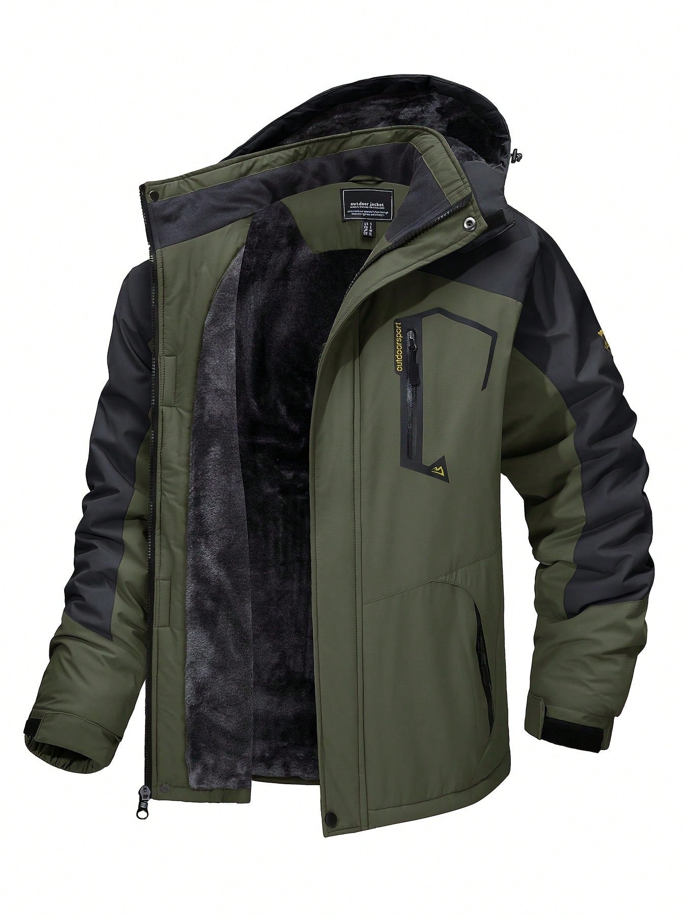 Men's Winter Jacket, Polyester Fabric, Windproof And Waterproof, Fleece Lining, Detachable Cap, Adjustable Cuffs, Multi-Functional Pocket Design, Placket Zipper, Suitable For Outdoor Mountaineering And Hiking Ski Jacket, Winter Warm Overalls