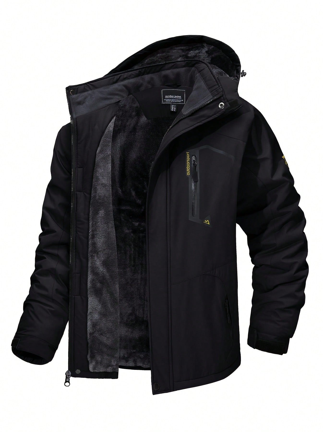 Men's Winter Jacket, Polyester Fabric, Windproof And Waterproof, Fleece Lining, Detachable Cap, Adjustable Cuffs, Multi-Functional Pocket Design, Placket Zipper, Suitable For Outdoor Mountaineering And Hiking Ski Jacket, Winter Warm Overalls
