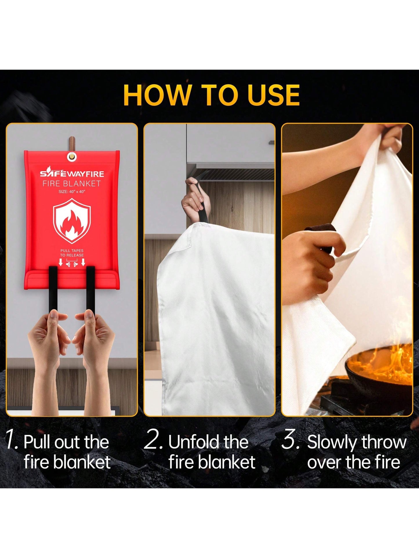 40'' X 40'' Fire Suppression Blanket For Kitchen, Fireproof Fiberglass Blanket For Home Safety,  Safe Fiberglass Fire Blankets