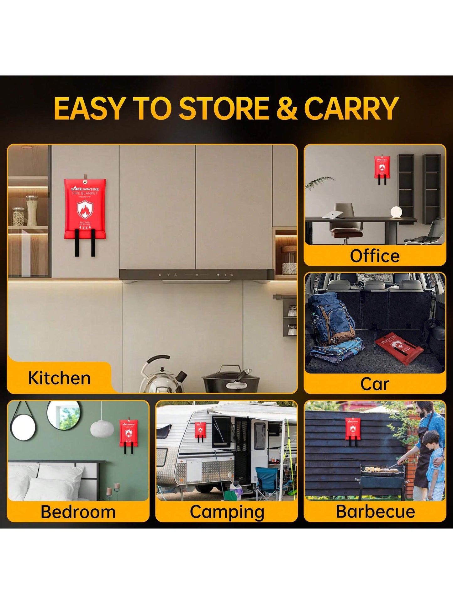 40'' X 40'' Fire Suppression Blanket For Kitchen, Fireproof Fiberglass Blanket For Home Safety,  Safe Fiberglass Fire Blankets