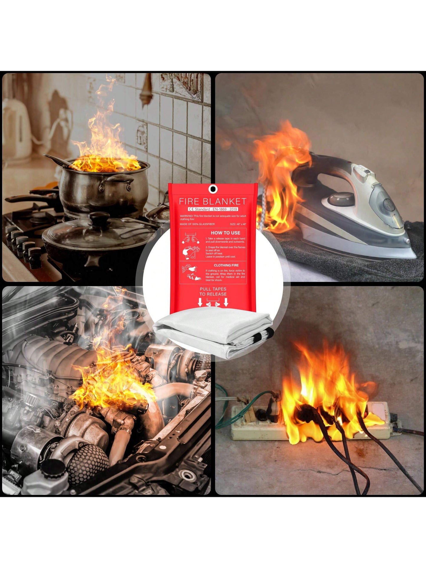 40'' X 40'' Fire Suppression Blanket For Kitchen, Fireproof Fiberglass Blanket For Home Safety,  Safe Fiberglass Fire Blankets