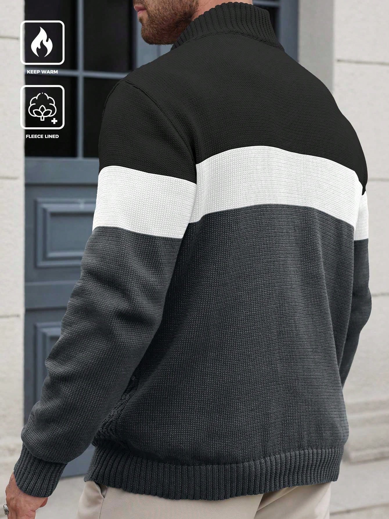 Manfinity Homme Plus Size Men Contrast-Color Button Casual Knit Sweater