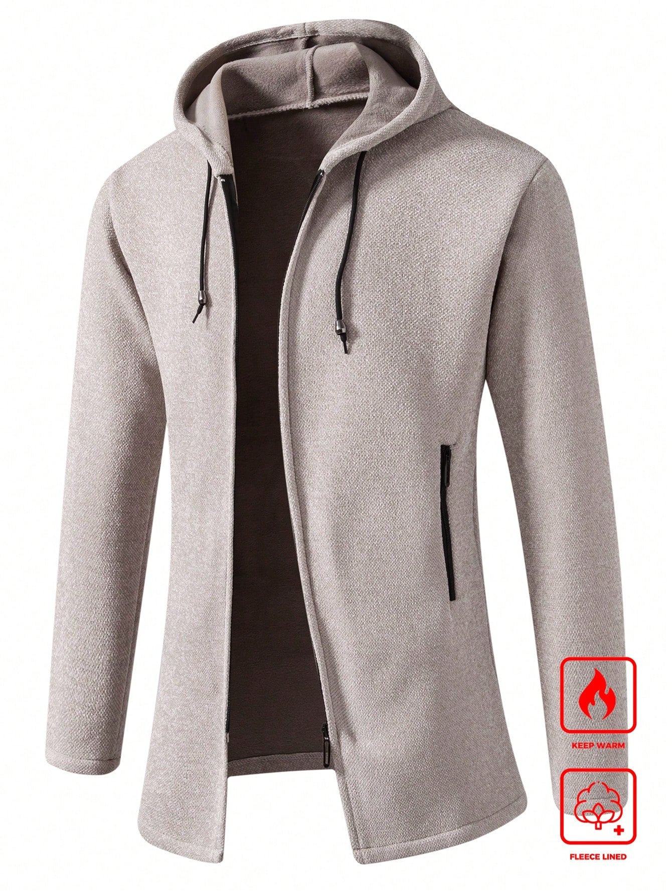 Manfinity Homme Plus Size Men's Open Front Cardigan, Warm Knitted Jacket, Mid-Length Coat