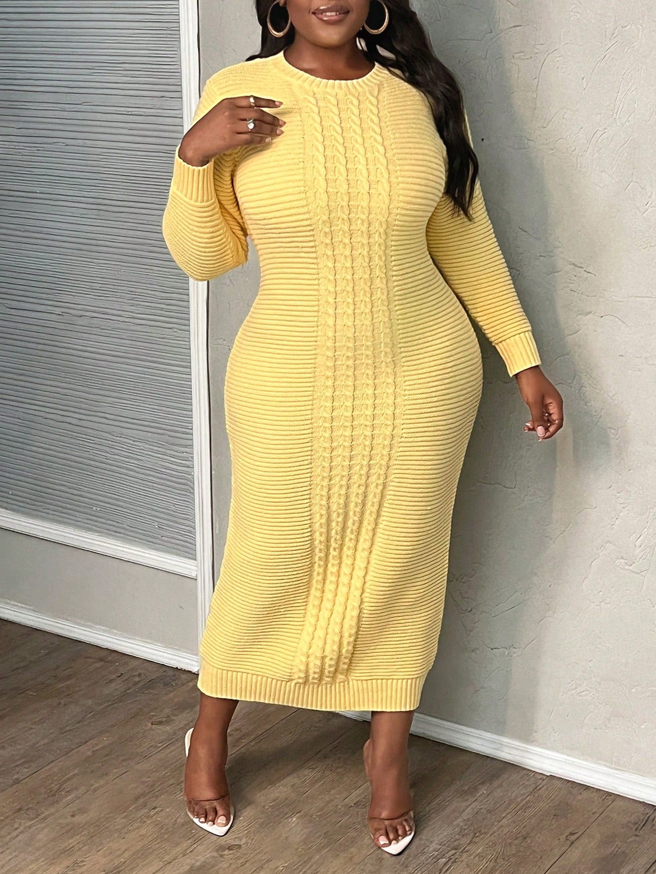 Plus Size Elegant Slim Fit Long Sleeve Autumn/Winter Sweater Dress