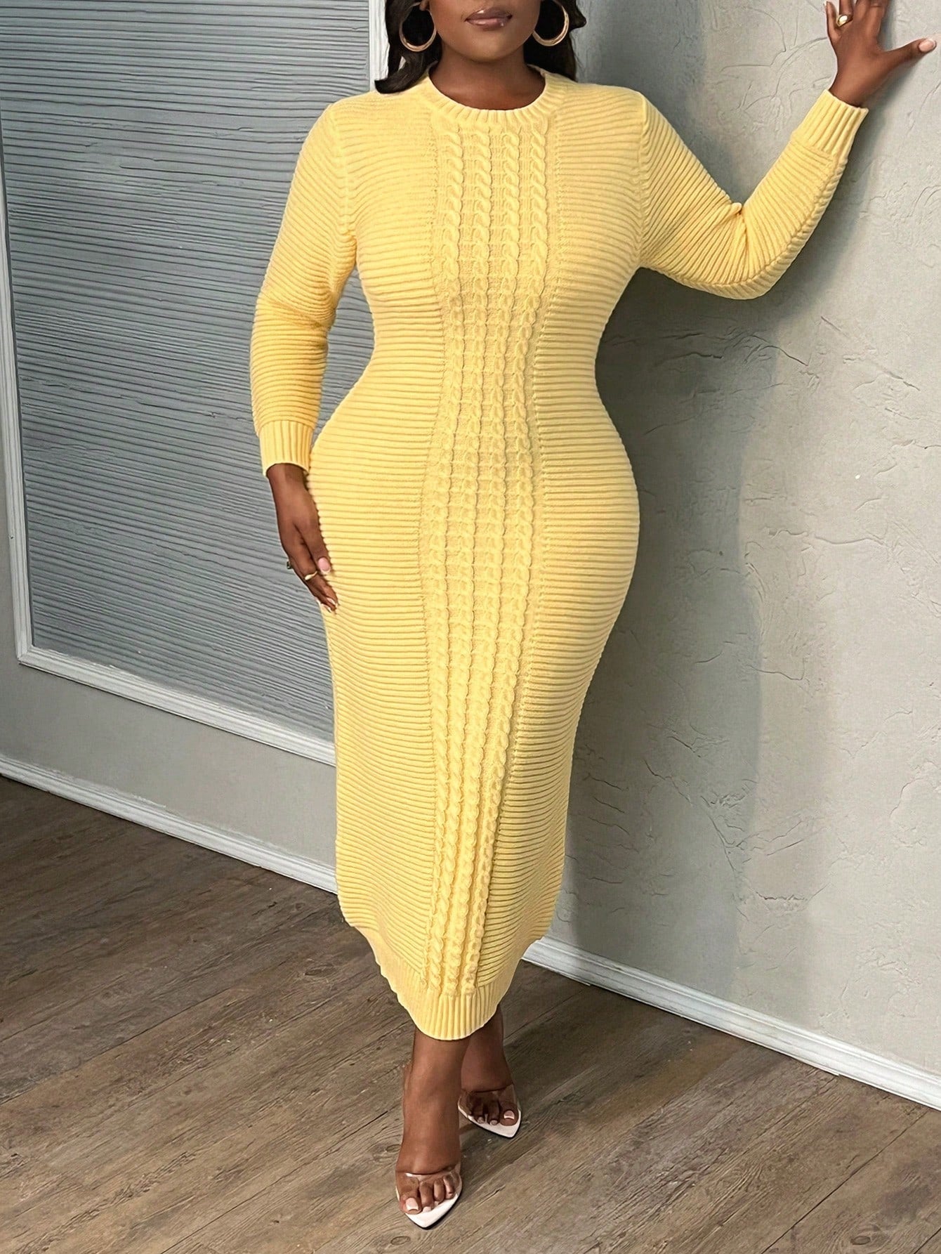 Plus Size Elegant Slim Fit Long Sleeve Autumn/Winter Sweater Dress