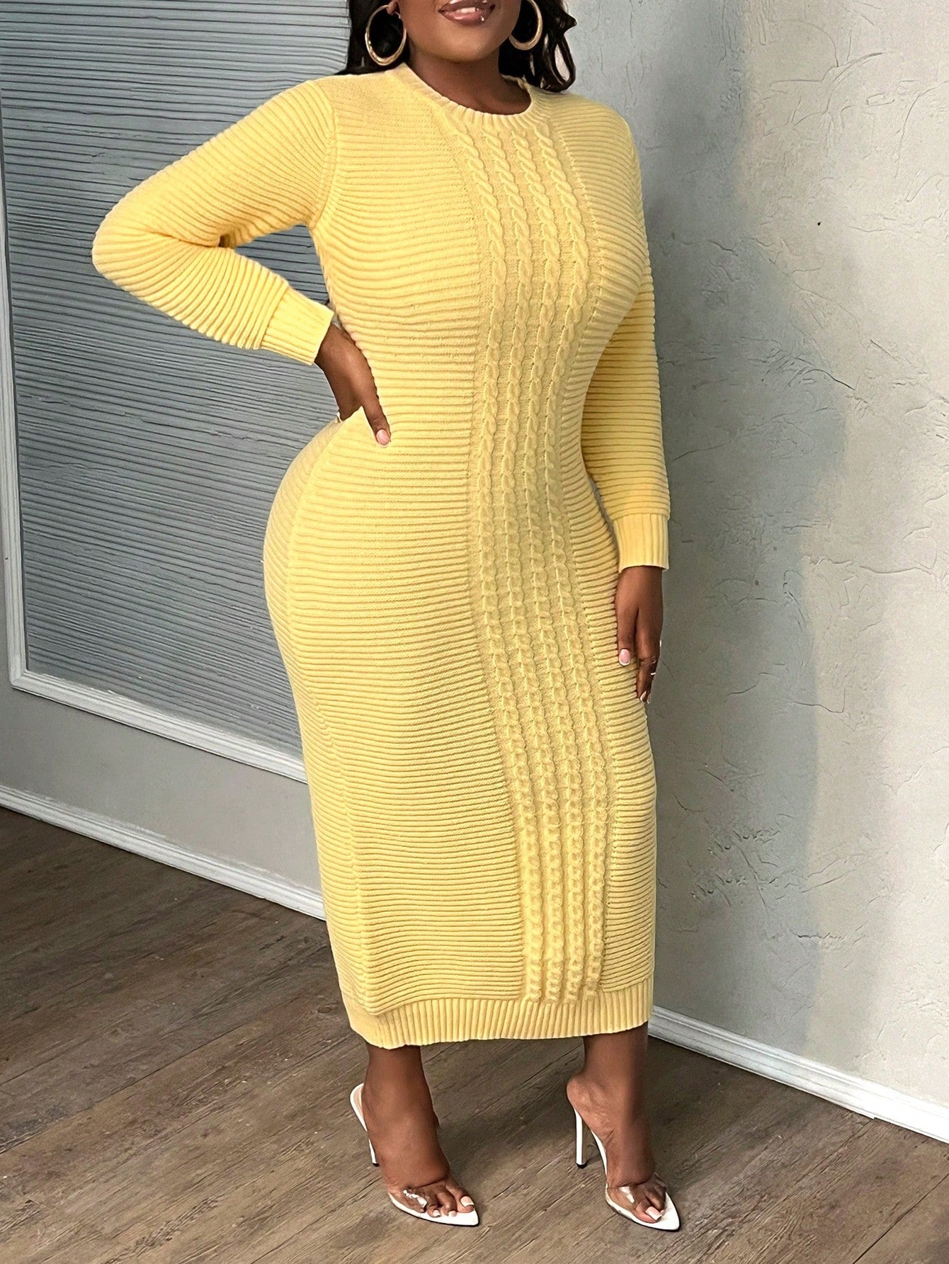 Plus Size Elegant Slim Fit Long Sleeve Autumn/Winter Sweater Dress