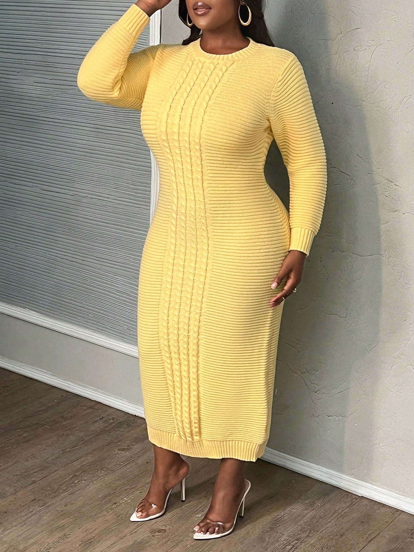 Plus Size Elegant Slim Fit Long Sleeve Autumn/Winter Sweater Dress