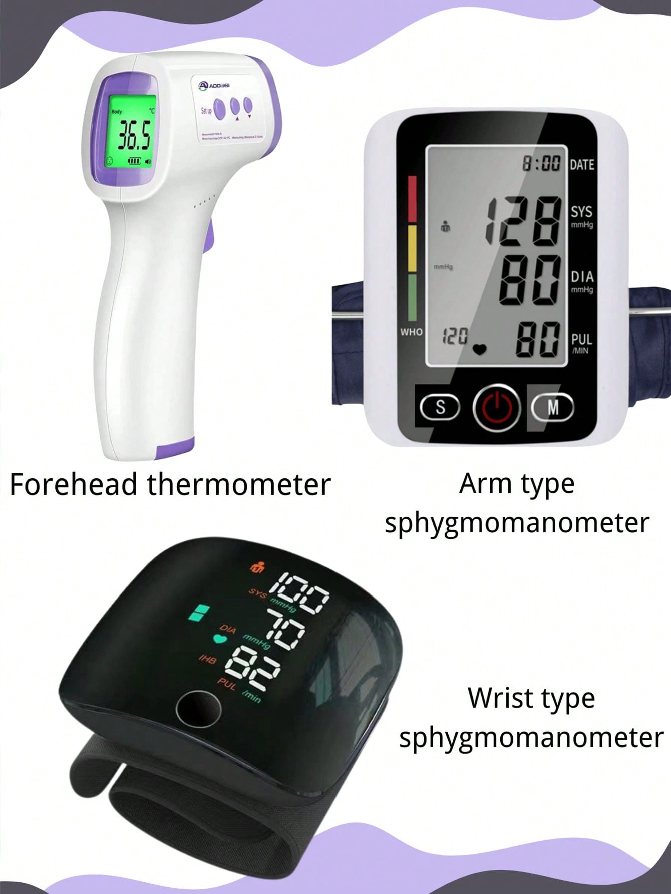 Rechargeable Wrist Blood Pressure Monitor, Battery-Based Arm Blood Pressure Monitor(Not Include Battery), Non-Contact Forehead Thermometer-Home Health Monitoring Kit-Not Include Battery