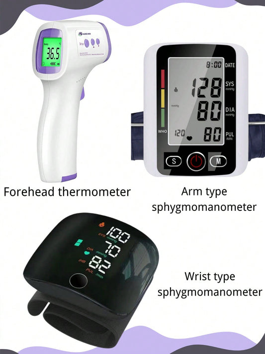 Rechargeable Wrist Blood Pressure Monitor, Battery-Based Arm Blood Pressure Monitor(Not Include Battery), Non-Contact Forehead Thermometer-Home Health Monitoring Kit-Not Include Battery