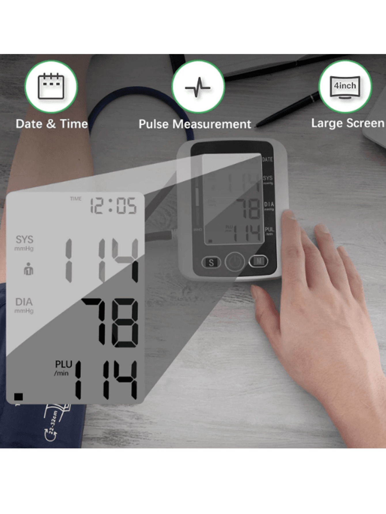 Rechargeable Wrist Blood Pressure Monitor, Battery-Based Arm Blood Pressure Monitor(Not Include Battery), Non-Contact Forehead Thermometer-Home Health Monitoring Kit-Not Include Battery