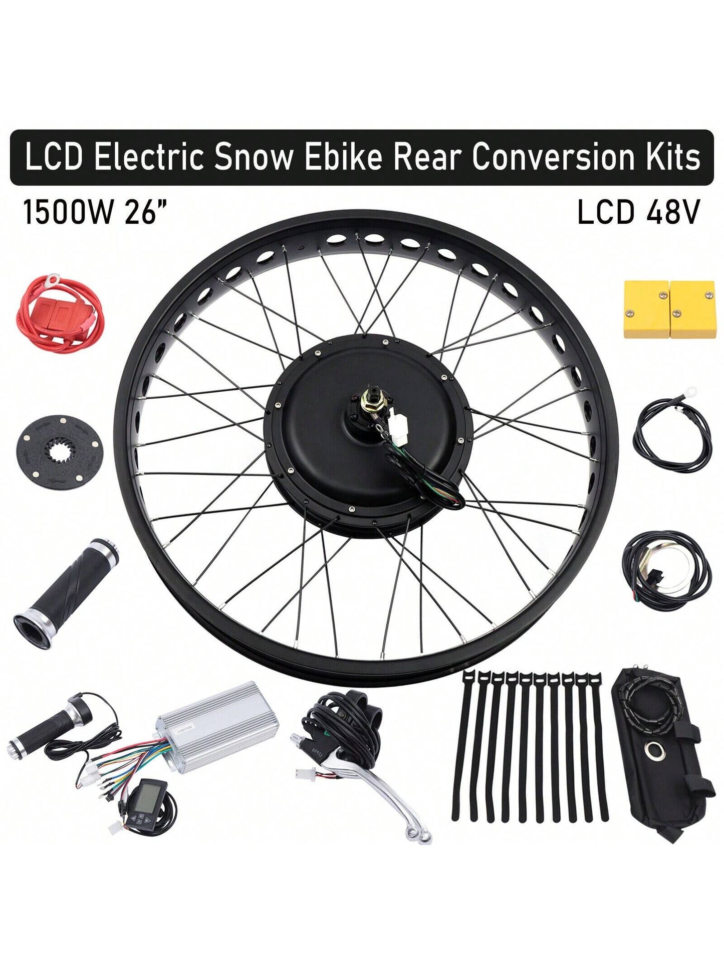 Fit: 26" 48V 1500W E-Bike Fat Tire Bicycle Rear Wheel Hub Motor Conversion Kit