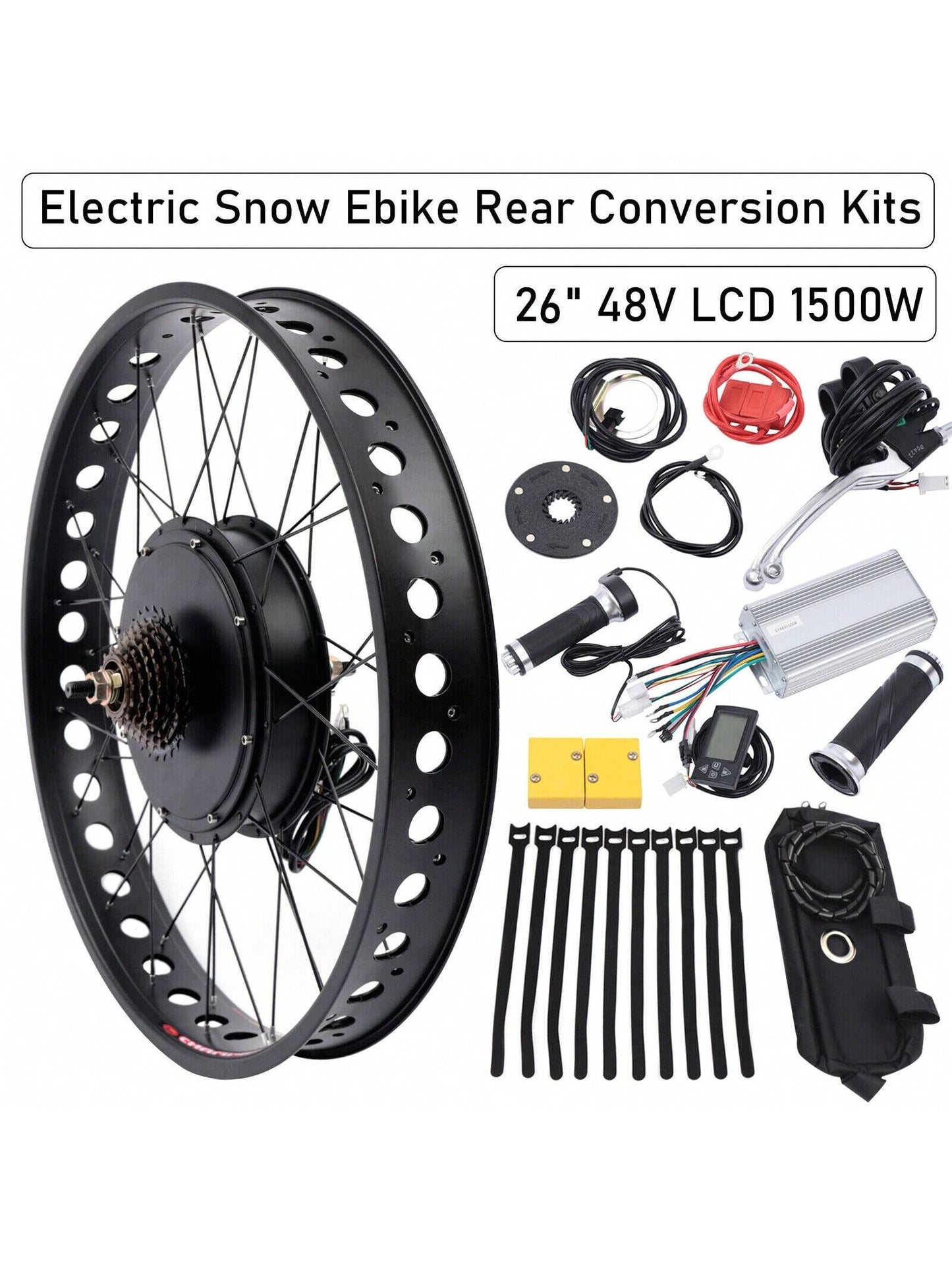 Fit: 26" 48V 1500W E-Bike Fat Tire Bicycle Rear Wheel Hub Motor Conversion Kit