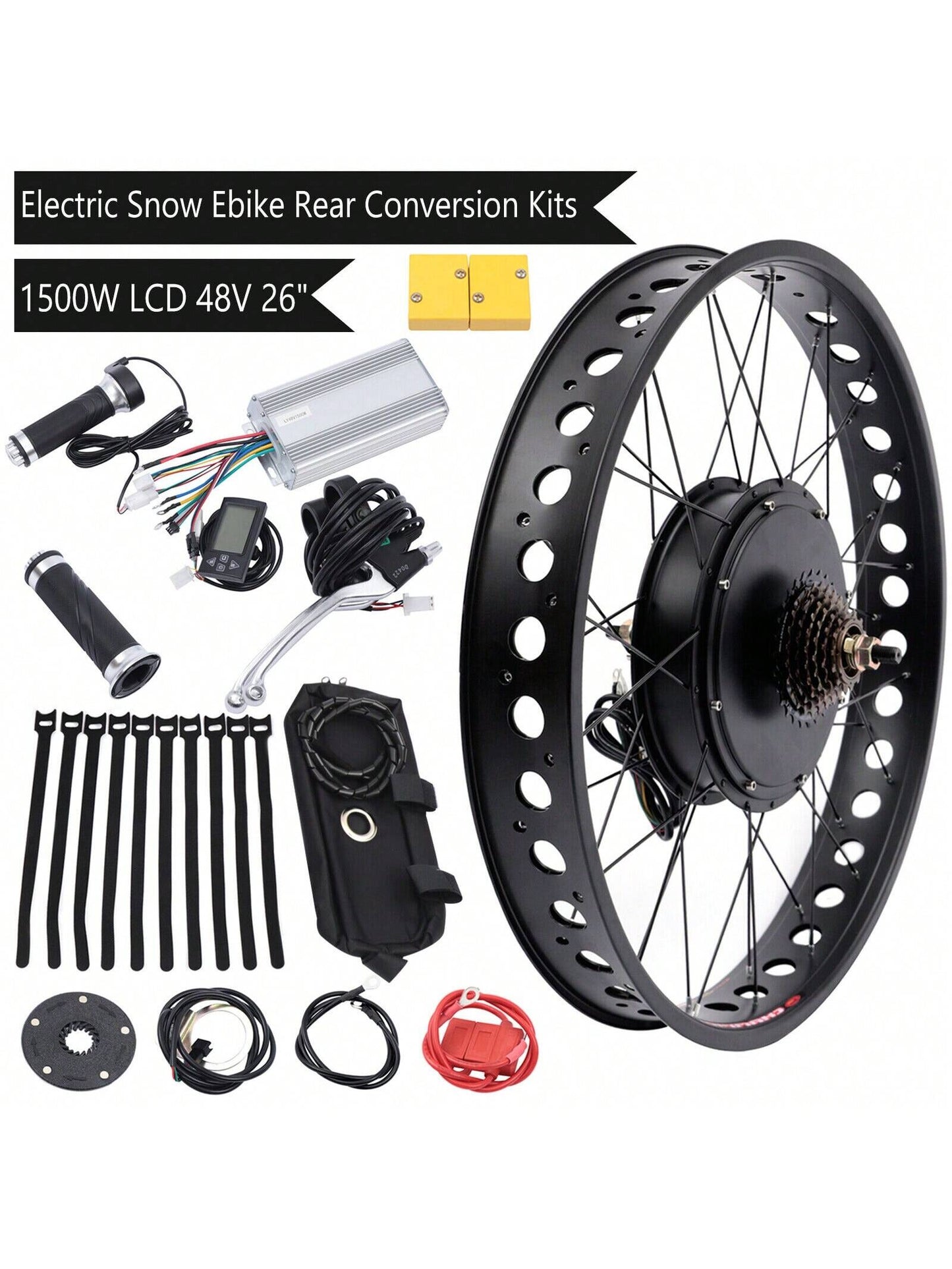 Fit: 26" 48V 1500W E-Bike Fat Tire Bicycle Rear Wheel Hub Motor Conversion Kit
