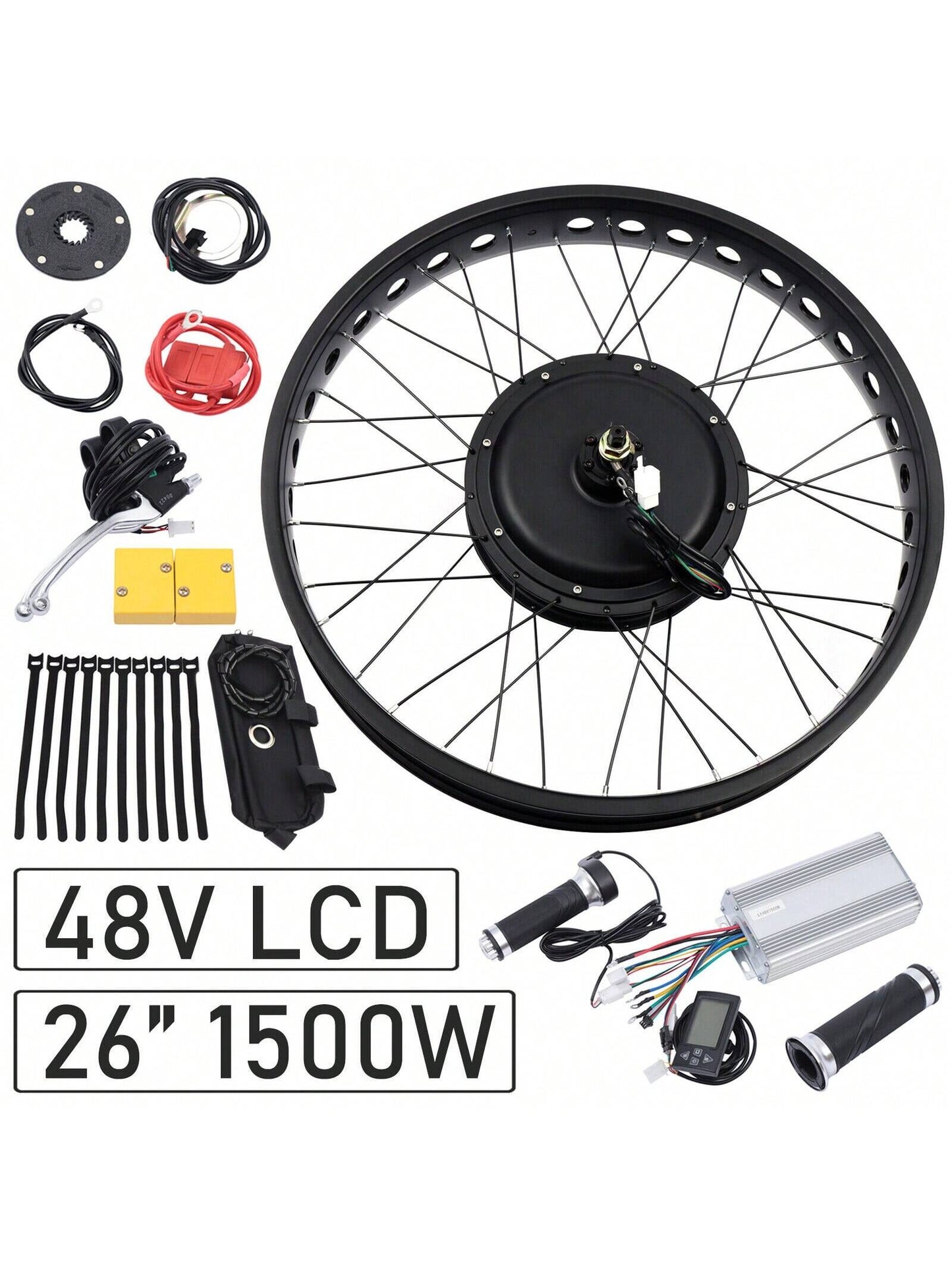 Fit: 26" 48V 1500W E-Bike Fat Tire Bicycle Rear Wheel Hub Motor Conversion Kit