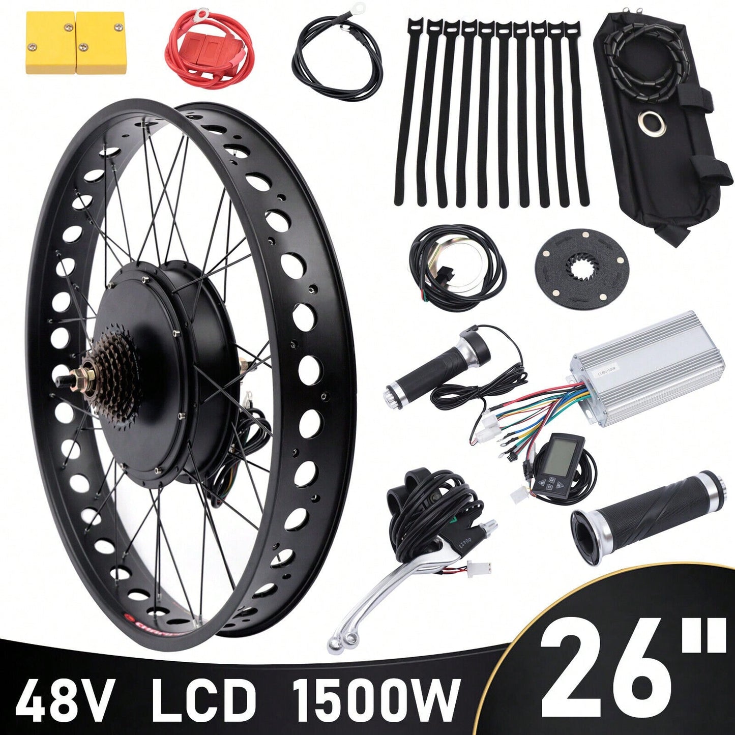Fit: 26" 48V 1500W E-Bike Fat Tire Bicycle Rear Wheel Hub Motor Conversion Kit