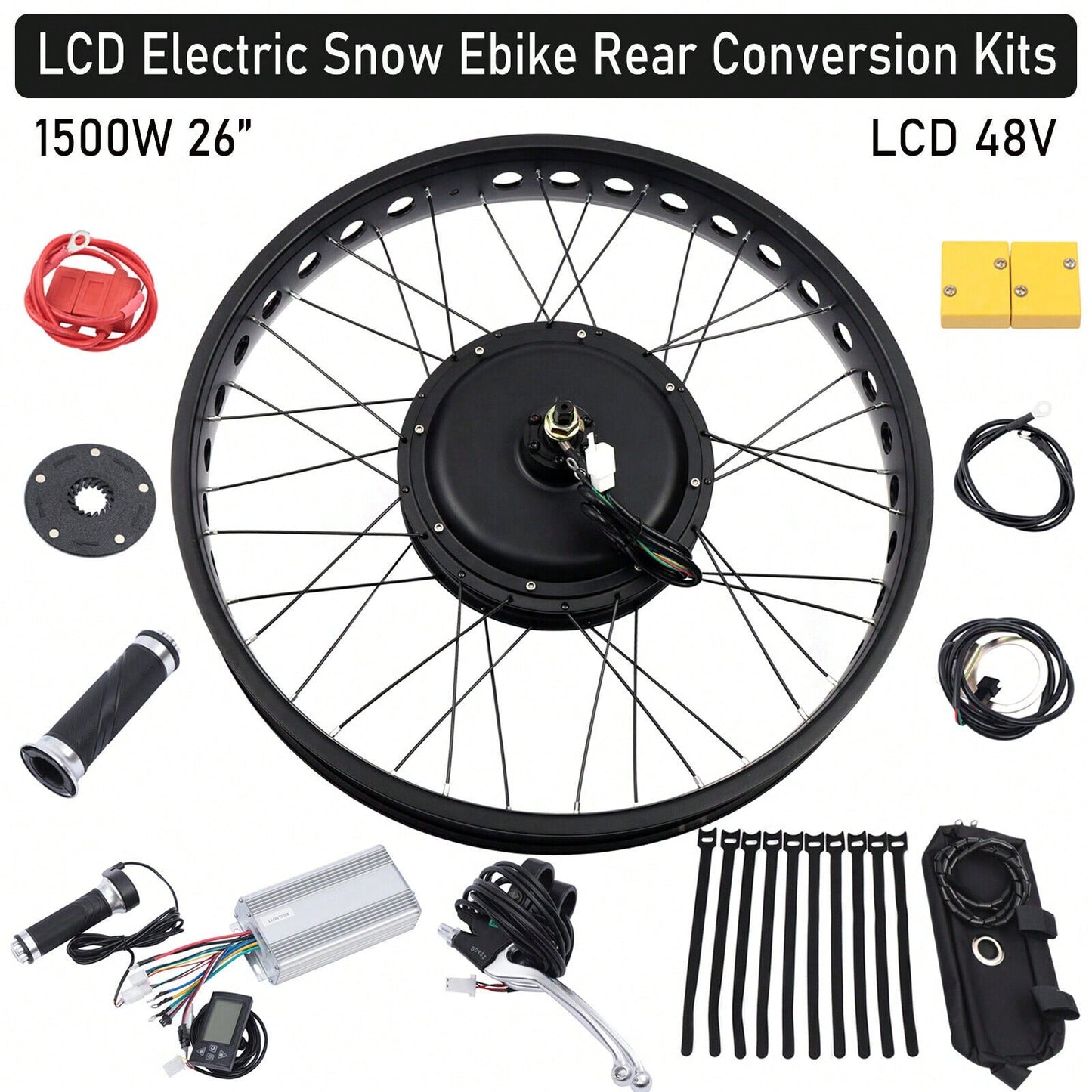 Fit: 26" 48V 1500W E-Bike Fat Tire Bicycle Rear Wheel Hub Motor Conversion Kit