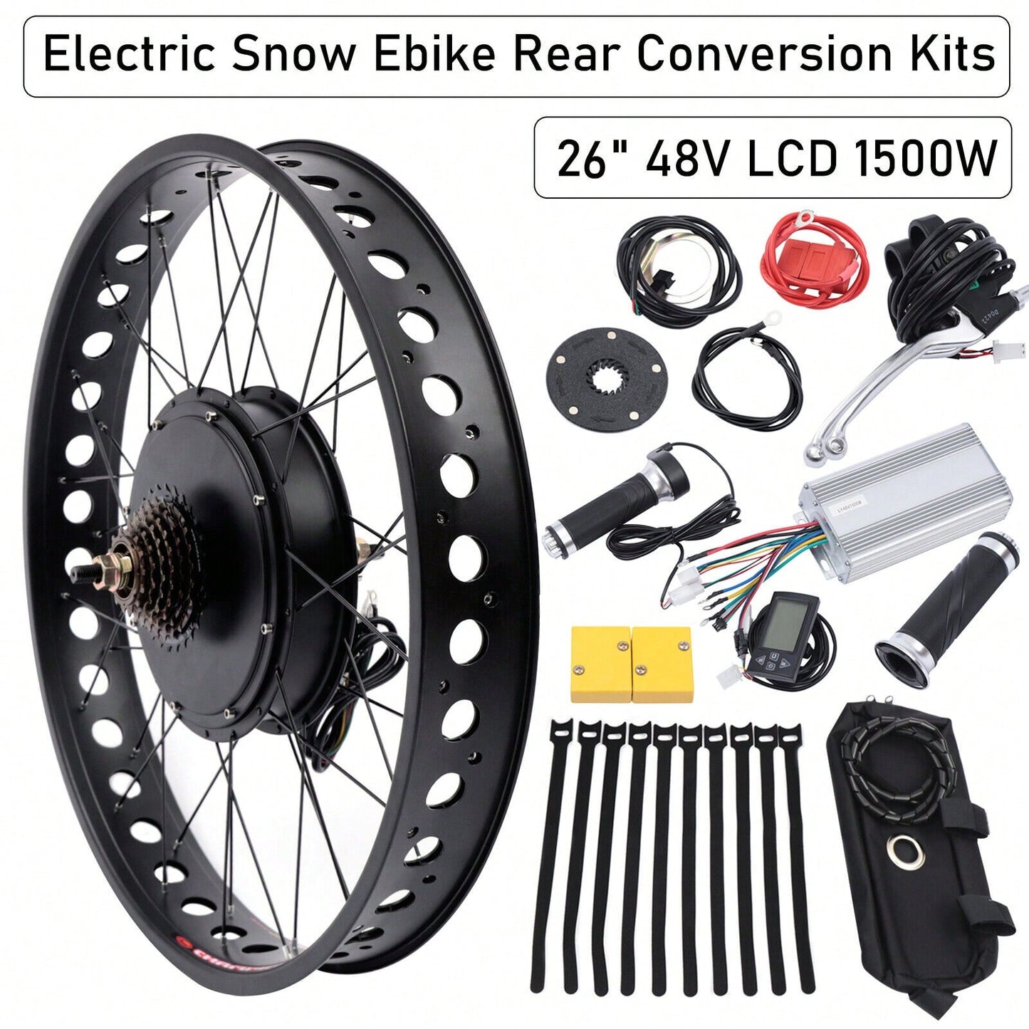 Fit: 26" 48V 1500W E-Bike Fat Tire Bicycle Rear Wheel Hub Motor Conversion Kit
