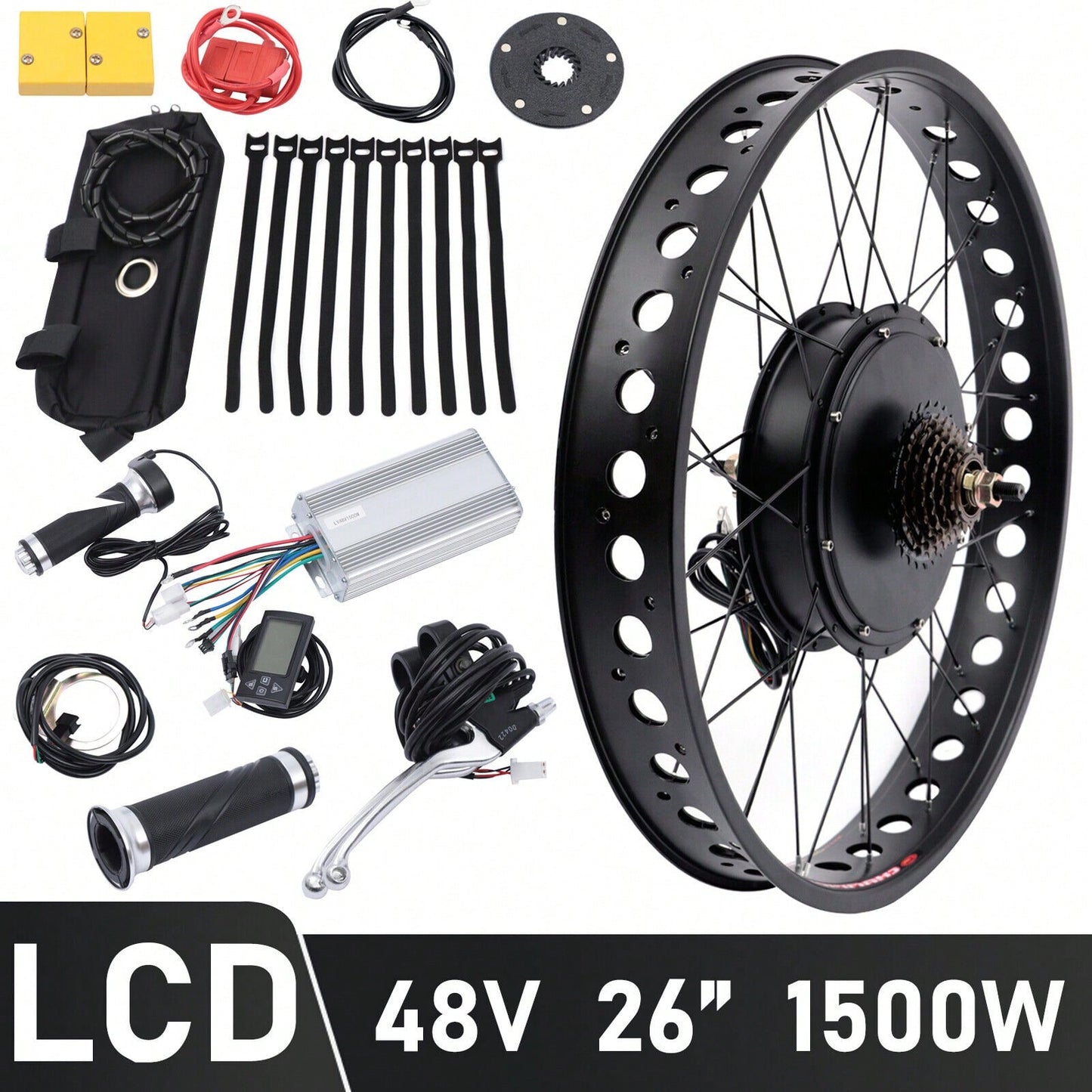 Fit: 26" 48V 1500W E-Bike Fat Tire Bicycle Rear Wheel Hub Motor Conversion Kit