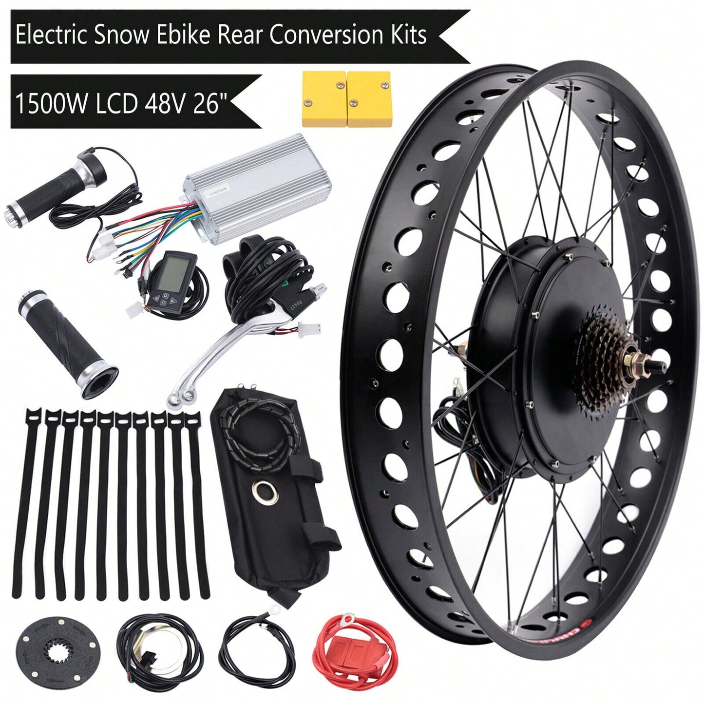 Fit: 26" 48V 1500W E-Bike Fat Tire Bicycle Rear Wheel Hub Motor Conversion Kit