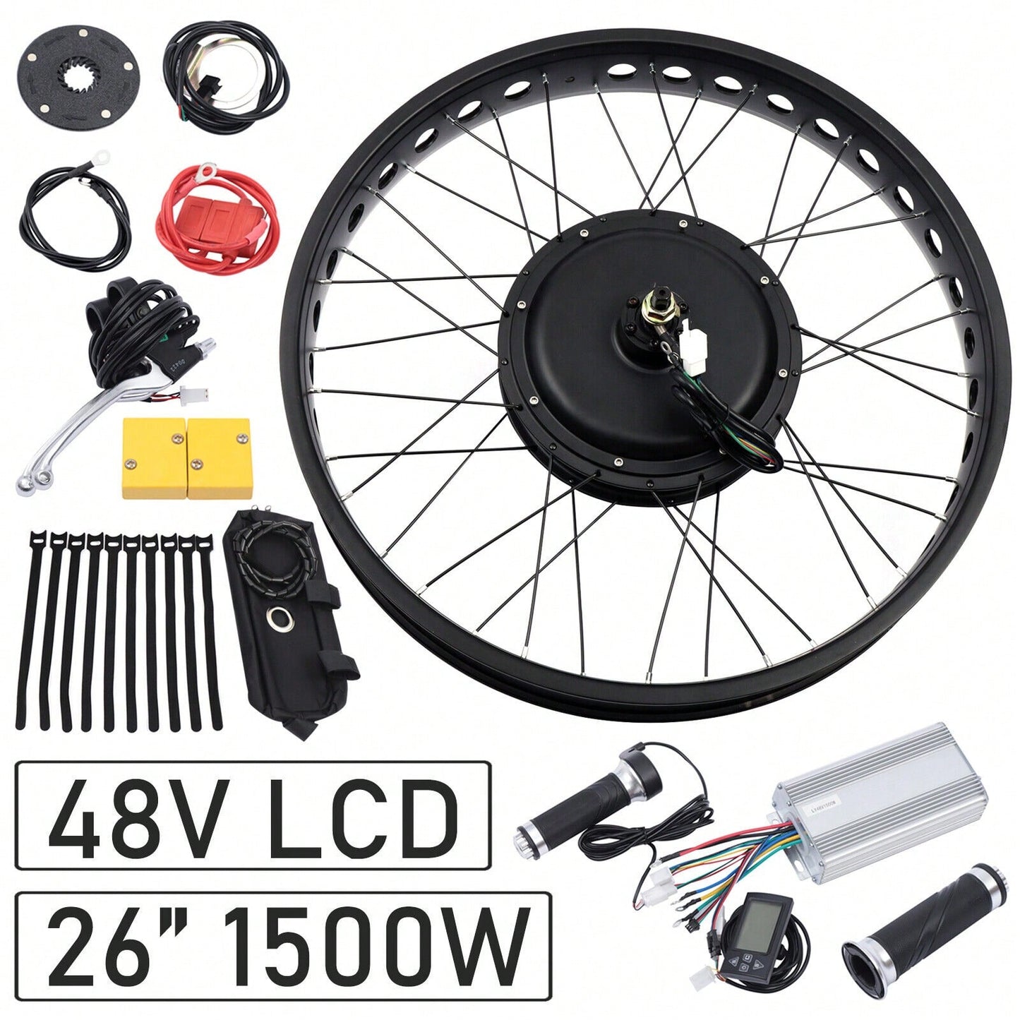 Fit: 26" 48V 1500W E-Bike Fat Tire Bicycle Rear Wheel Hub Motor Conversion Kit