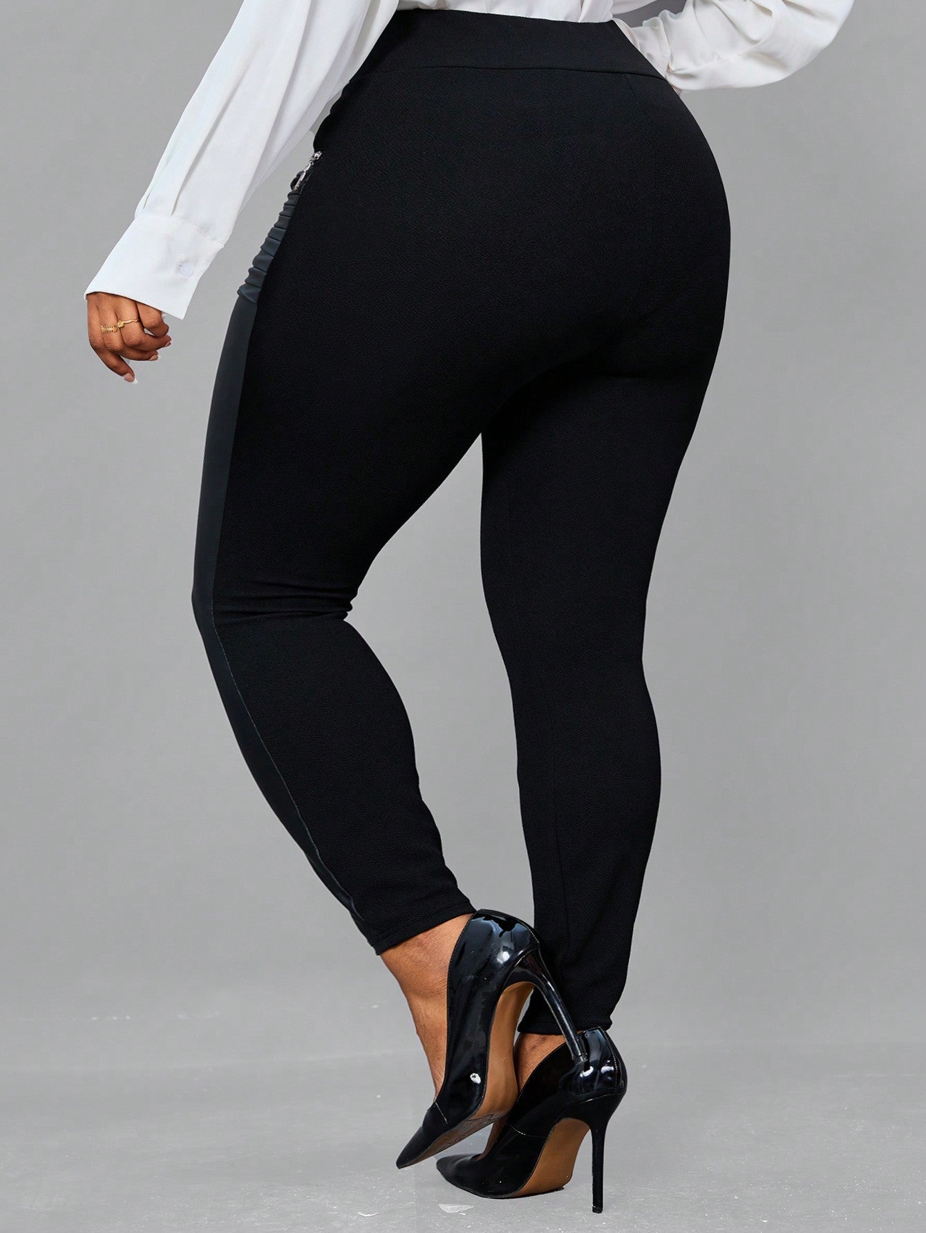 CURVE  Plus Size Zip Detail Wideband Waist PU Leather Leggings