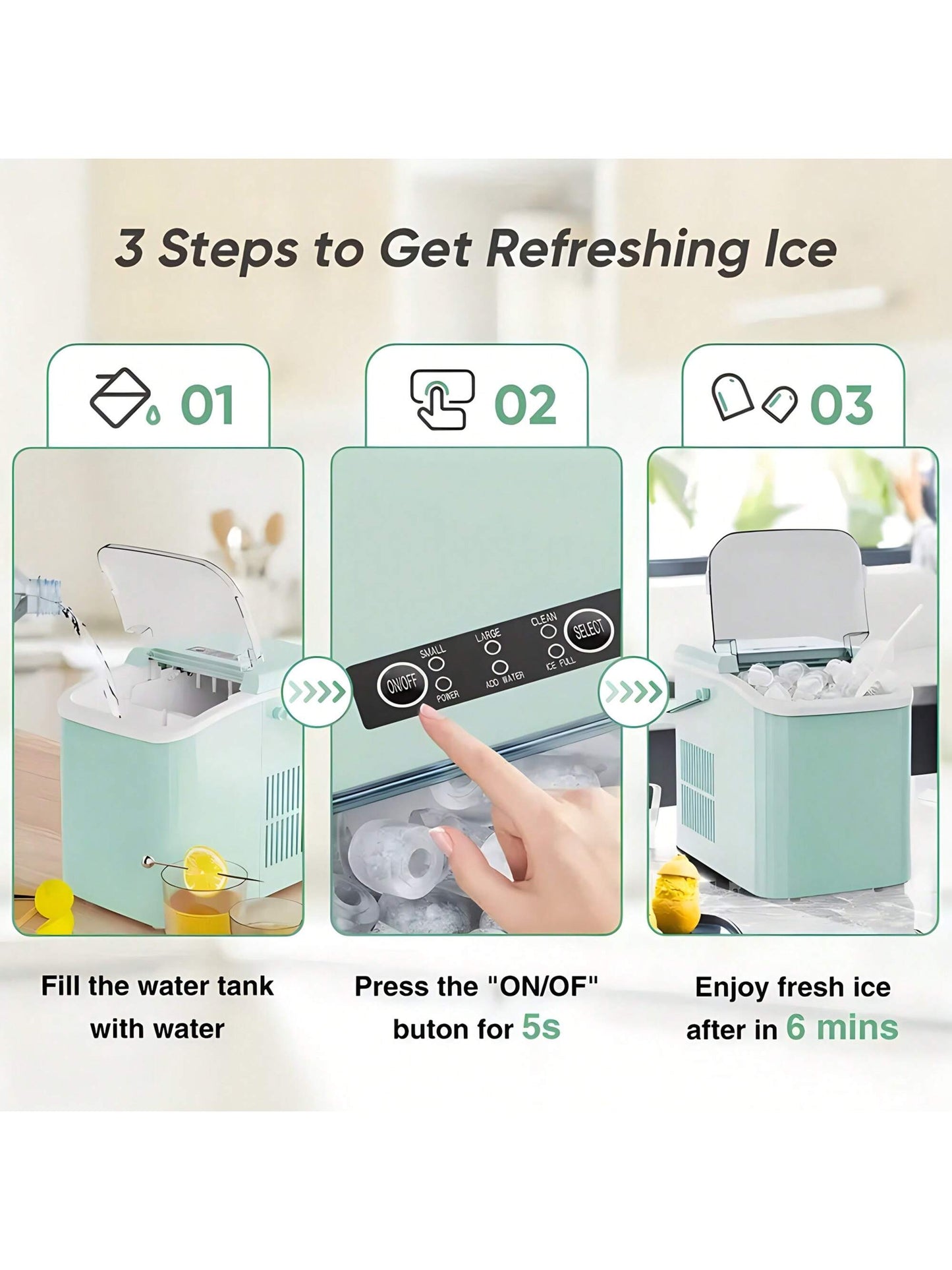 Countertop Ice Maker Machine With Handle, 26lbs In 24Hrs, 9 Ice Cubes Ready In 6 Mins, Auto-Cleaning Portable Ice Maker For Home/Kitchen/Camping,Countertop Ice Maker, Nugget Portable Ice Machine, 9 Bullet Ice Cubes In 6 Mins, 26.5lbs In 24Hrs Self-Cleani