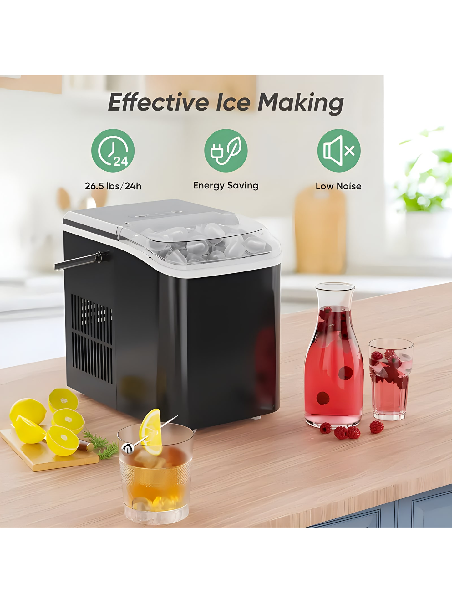 Countertop Ice Maker Machine With Handle, 26lbs In 24Hrs, 9 Ice Cubes Ready In 6 Mins, Auto-Cleaning Portable Ice Maker For Home/Kitchen/Camping,Countertop Ice Maker, Nugget Portable Ice Machine, 9 Bullet Ice Cubes In 6 Mins, 26.5lbs In 24Hrs Self-Cleani