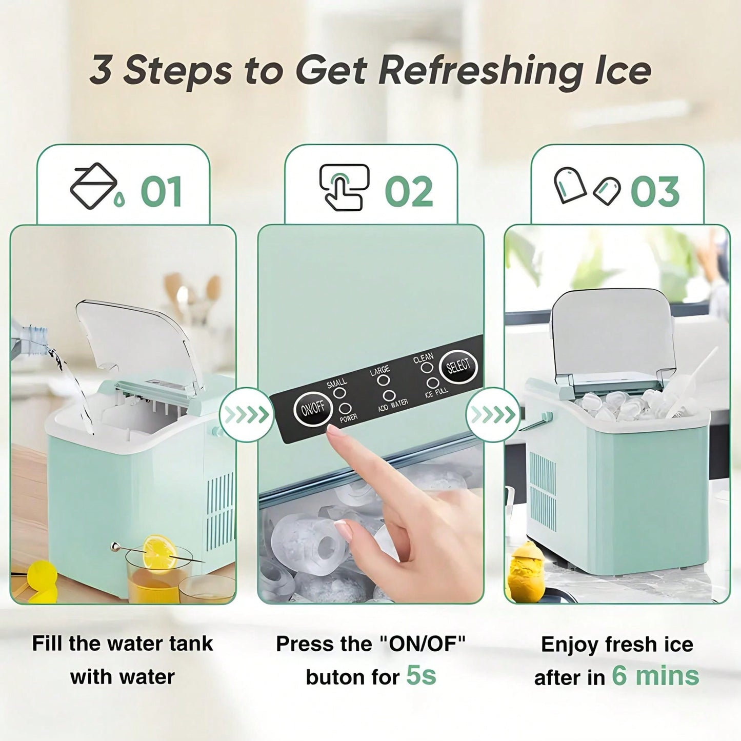 Countertop Ice Maker Machine With Handle, 26lbs In 24Hrs, 9 Ice Cubes Ready In 6 Mins, Auto-Cleaning Portable Ice Maker For Home/Kitchen/Camping,Countertop Ice Maker, Nugget Portable Ice Machine, 9 Bullet Ice Cubes In 6 Mins, 26.5lbs In 24Hrs Self-Cleani