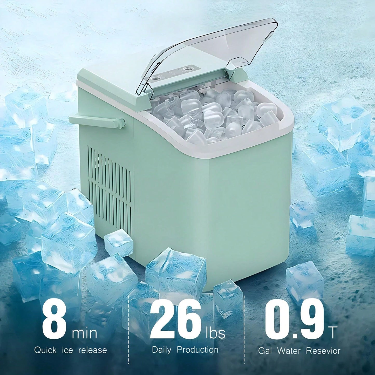 Countertop Ice Maker Machine With Handle, 26lbs In 24Hrs, 9 Ice Cubes Ready In 6 Mins, Auto-Cleaning Portable Ice Maker For Home/Kitchen/Camping,Countertop Ice Maker, Nugget Portable Ice Machine, 9 Bullet Ice Cubes In 6 Mins, 26.5lbs In 24Hrs Self-Cleani