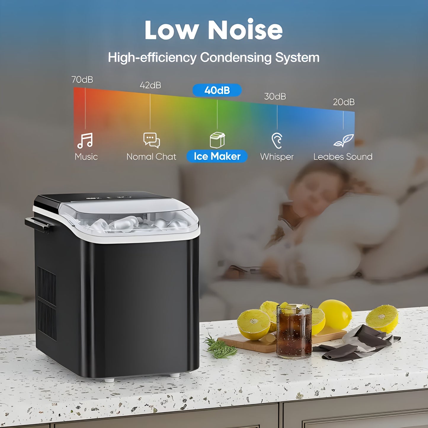 Countertop Ice Maker Machine With Handle, 26lbs In 24Hrs, 9 Ice Cubes Ready In 6 Mins, Auto-Cleaning Portable Ice Maker For Home/Kitchen/Camping,Countertop Ice Maker, Nugget Portable Ice Machine, 9 Bullet Ice Cubes In 6 Mins, 26.5lbs In 24Hrs Self-Cleani