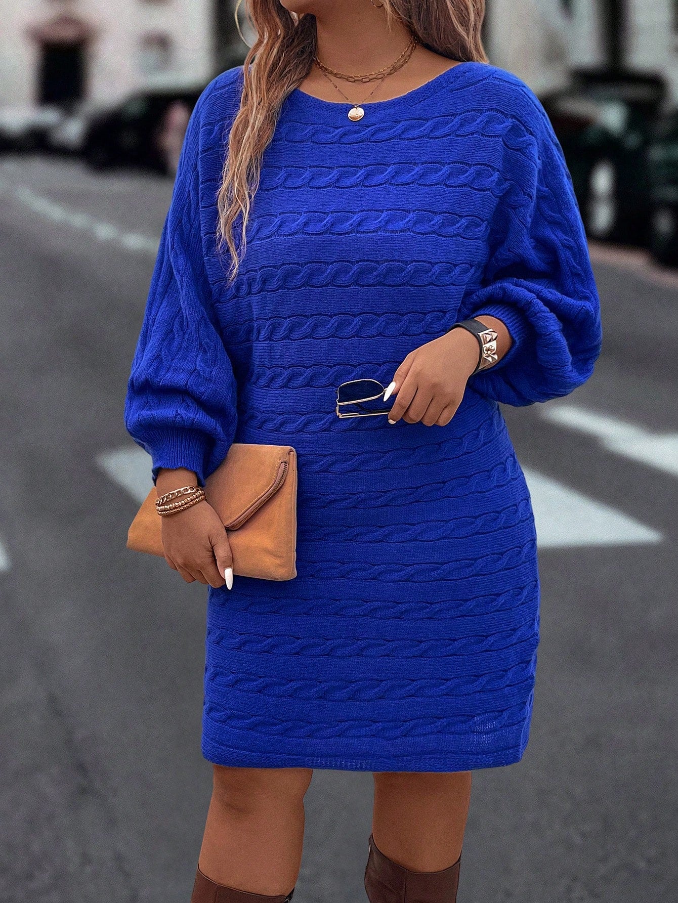 LUNE Plus Size Women Batwing Sleeve Knit Sweater Dress