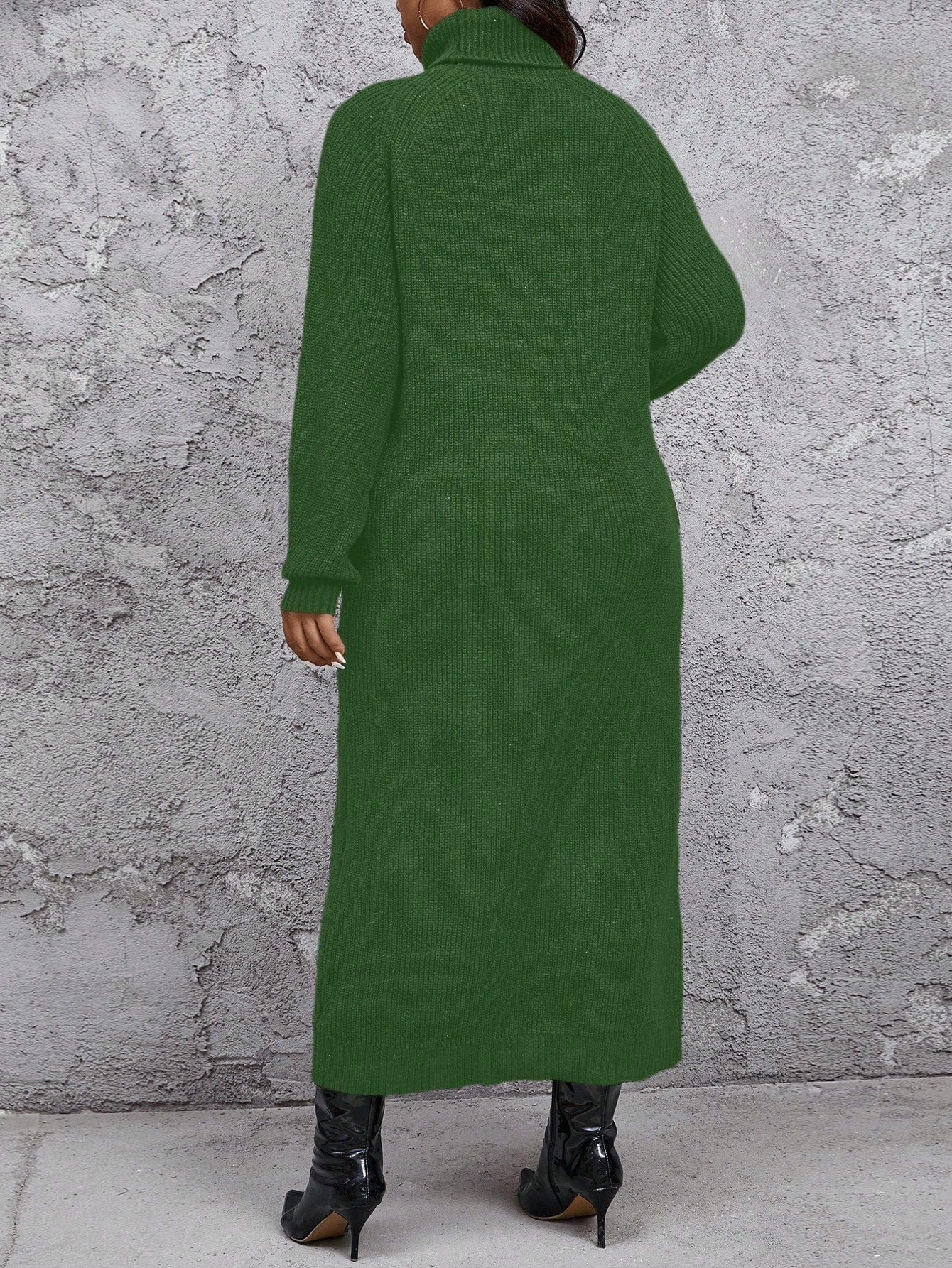 Plus Size Women Comfortable Casual Minimalist High Collar Loose Thicken Warm Sweater Dress, Can Be Layered Over Coat Or Worn Alone, Long Sleeve Knit, Winter