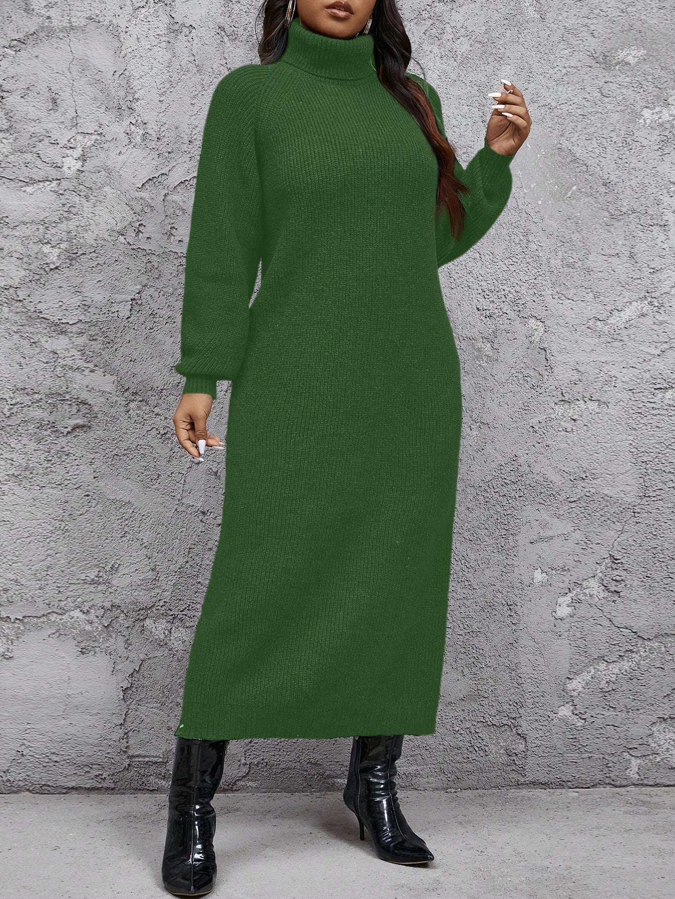 Plus Size Women Comfortable Casual Minimalist High Collar Loose Thicken Warm Sweater Dress, Can Be Layered Over Coat Or Worn Alone, Long Sleeve Knit, Winter