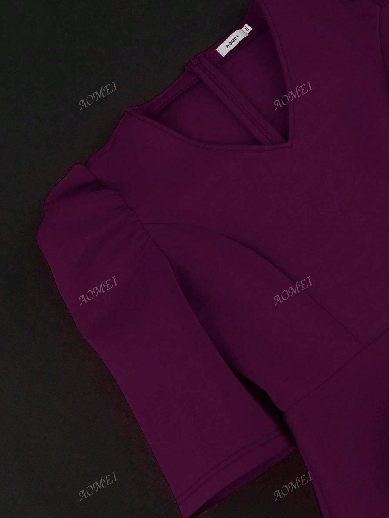 Plus Size Solid Color V-Neck Midi Tunic Dress
