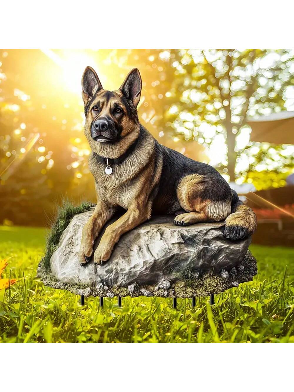 1pc German Shepherd Garden Stake Acrylic Sunlight Catcher, 2D Animal Themed Yard And Lawn Decor, Planter Decoration Figurine, Gift For Family And Friends