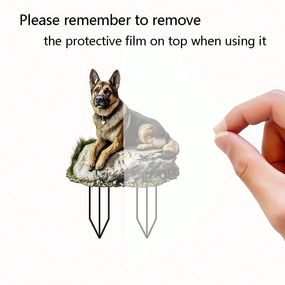 1pc German Shepherd Garden Stake Acrylic Sunlight Catcher, 2D Animal Themed Yard And Lawn Decor, Planter Decoration Figurine, Gift For Family And Friends